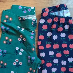 Boden Kids' Green Floral and Navy Apple Leggings